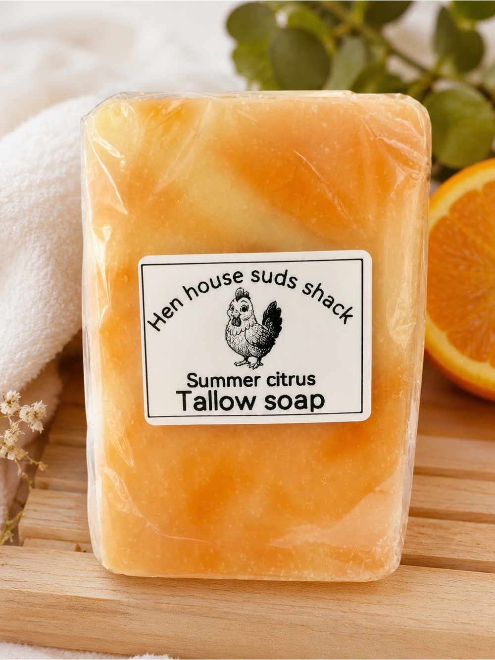 Artesian made  Hen House Suds Shack Summer Citrus Tallow Soap - Orange